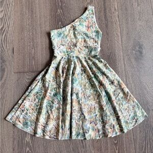 Exotica One Shoulder Leafy Leopard Silky Comfort Crop Mini Dress Size Small